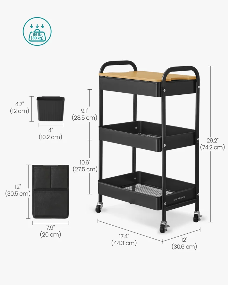 SONGMICS Beistellwagen, Rollwagen, Küchenwagen, Servierwagen, für Büro, Küche, Wohnzimmer 2