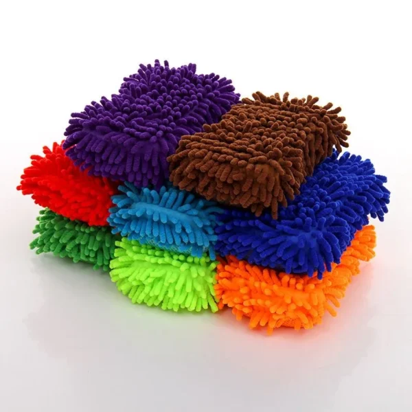 Mikrofaser-Autowaschschwamm Doppelseitig mit Chenille und Scheuerschwamm Nicht-Kratzender Superabsorbierender Reinigungshandschuh für Autos