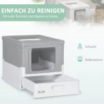 PawHut Katzenklo mit Deckel Katzentoilette mit Haube Schaufel ausziehbares Tablett Katzentoilette für Katzen bis 5 kg 4