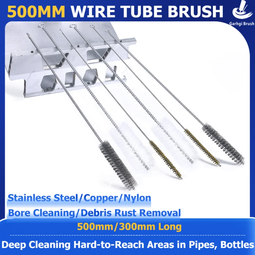 500 mm extra lange Edelstahl-Drahtrohrbürste, Spirale, gedrehte Schlaufe, Rohrflasche, schmale Bohrung, Metall, tiefe Rostreinigung, Handwerkzeuge