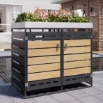 Gartenabfallbehälter, Abfallbehälter-Aufbewahrungseinheiten mit Blumenkästen, Metall-Gartenschränke, abschließbar, Holzmaserung-Finish 3