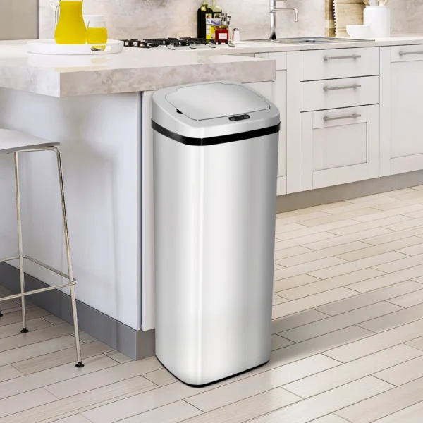 50L Automatischer Sensor-Mülleimer aus Edelstahl Berührungsloser Abfalleimer für Küche, Zuhause, Büro in Silber