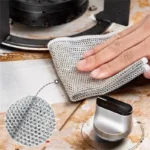 1/50 Stück Magisches Spültuch mit Silberdraht, Reinigungstuch für die Küche, Verdicktes Mikrofaser-Waschtuch mit Integriertem Schwamm und Stahldrahtkugel 4