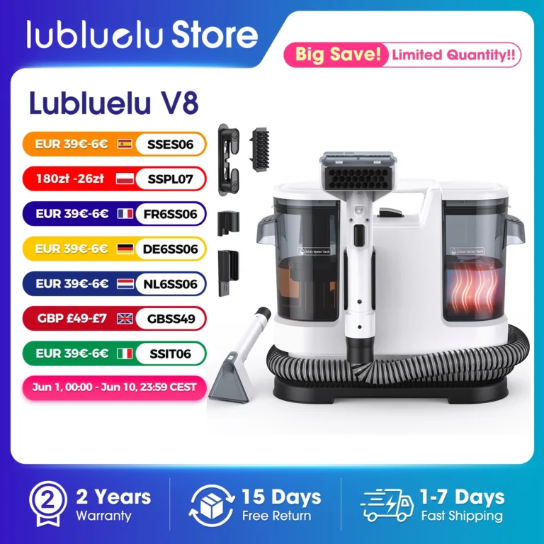 Lubluelu V8 800 W Heißwasser-Teppichreiniger 60 ° C Deep Clean Pet Stains 15 kPa starke Saugkraft 5 m langes Netzkabel 1,75 l Tank