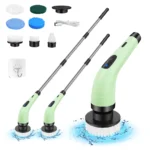 Elektrische Reinigungsbürste, Wasserdichte Badezimmer-Reinigungsbürste, Duschbürste mit Langem Griff & 2 Geschwindigkeiten, Kabellose Elektrische Reinigungsbürste mit 7 Austauschbaren Bürstenköpfen Schwarz (USB-Aufladung)