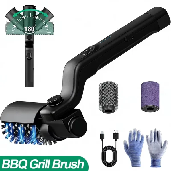 Elektrische Grillbürste, Reinigungsbürste für BBQ, kabellos, wiederaufladbar, drehbar, verstellbar, für den Außenbereich, zum Reinigen von starken Ölflecken