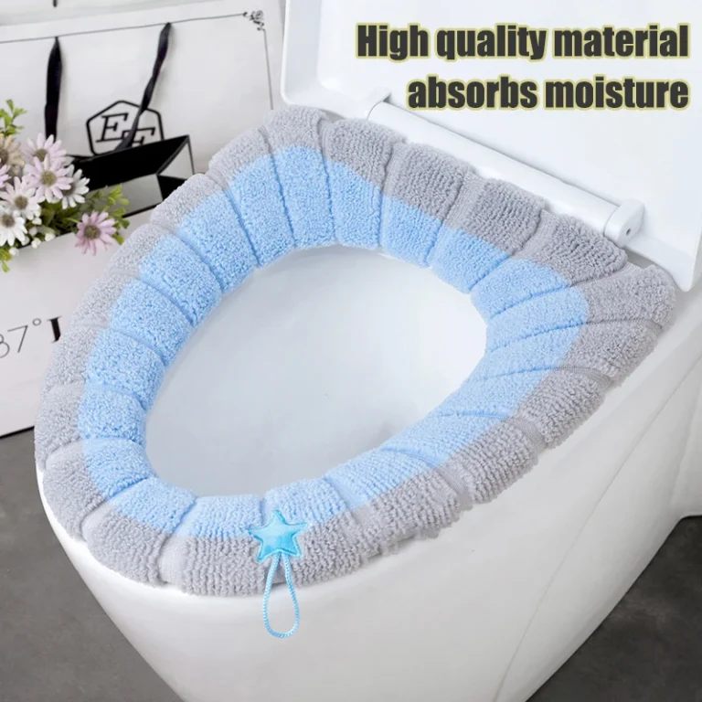 1 Packung genähte, farbige, tragbare gestrickte Toilettenmatte, verdickte, waschbare Frostschutz-Toilettenabdeckung, verdickte gestrickte O-Typ, universell 2