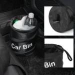 Zusammenklappbarer schwarzer Auto-Mülleimer mit Müllbeutel, auslaufsicherer Abfalleimer für kleine Kühltaschen, Müllbeutel, Abfallkorb 2