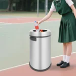 65L Großer Edelstahl Rundmülleimer 40*69cm, Robuster Offener Abfalleimer für Büro, Schlafzimmer, Restaurant 6