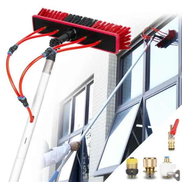 19,69 Fuß Teleskopische Solarmodul-Reinigungsbürste mit 4 Düsen, Aluminium-Fensterbürste für Hohe Fenster & Dächer