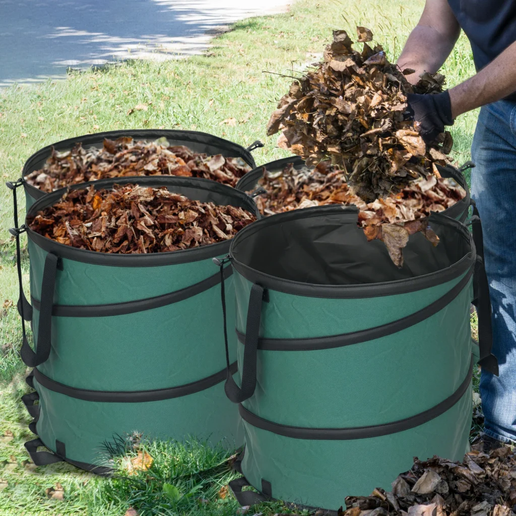 Set mit 4 Wasserdichten Gartenabfallsäcken 86L, Reißverschluss-Deckel, Griffen, Selbststehend, Wiederverwendbar