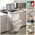 49L Küchenmülleimer mit 2 Inneneinsätzen, Fußpedal-Mülleimer, geruchsabweisender Deckel, mit frei beweglichen Rädern, platzsparendes Design.