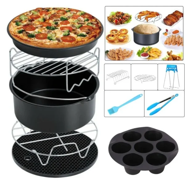 11-teiliges hitzebeständiges Universal-Heißluftfritteusen-Zubehörset, antihaftbeschichtetes Backgeschirr-Set für Haushalts-Heißluftfritteusen und Backöfen.