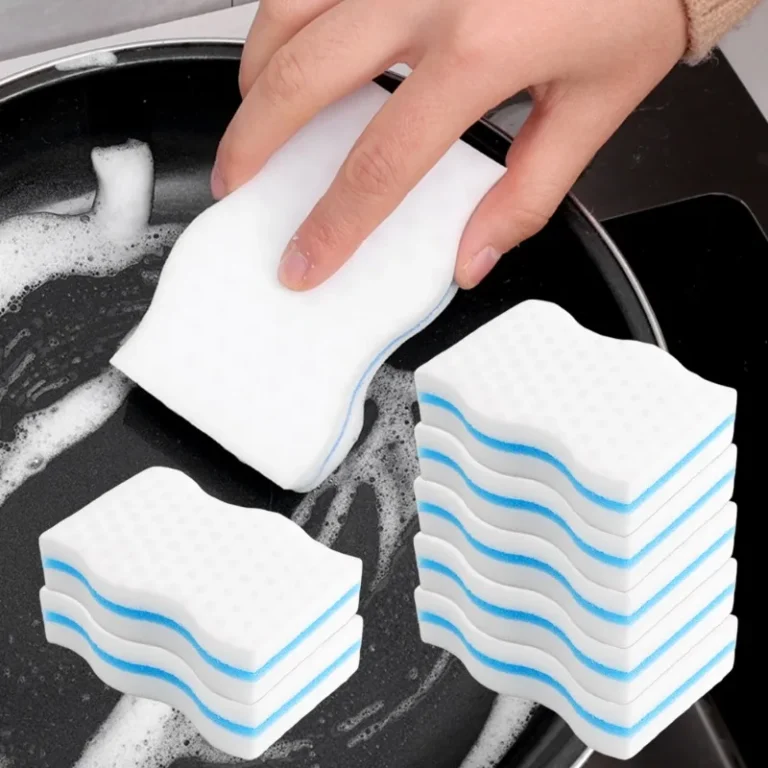 3-lagige magische Schwamm-Radiergummi-Reinigungspads für Badezimmer, Küche, Boden, Badewanne, Toilette, Fußleiste, Wandreiniger, blau-weißer Schwamm 2