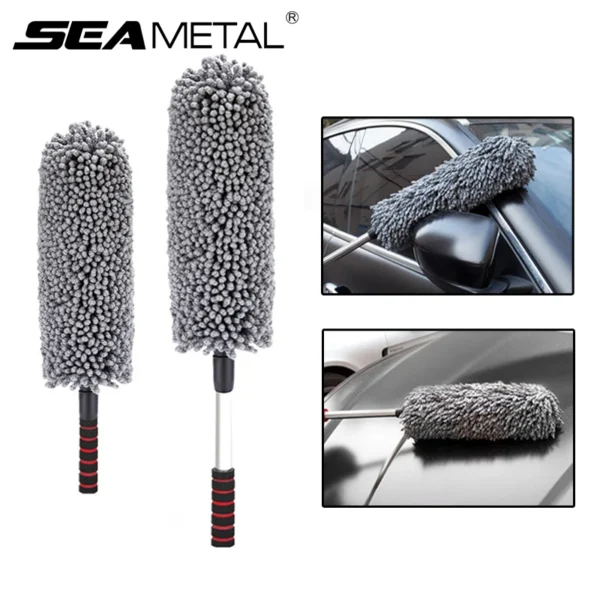 SEAMETAL Karosserie-Staubwedel, einziehbarer Wachs-Staubwaschmopp, einziehbare Autoreifen-Radbürste, nass und trocken, Staubentferner mit doppeltem Verwendungszweck