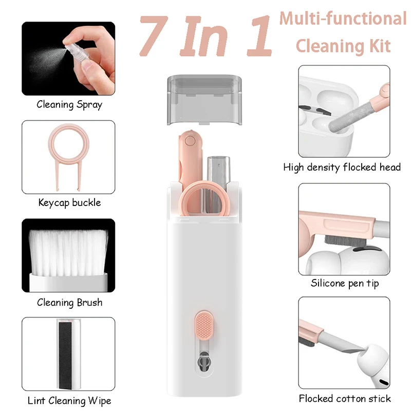 7-in-1-Reinigungsset für Laptop-Tastaturen, Computer-Tastatur-Reinigungsbürste, Kopfhörer-Reinigungsstift für AirPods, iPhone Keycap Puller Set 2