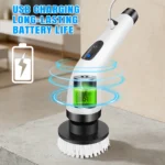 Elektrische Reinigungsbürste, Wasserdichte Badezimmer-Reinigungsbürste, Duschbürste mit Langem Griff & 2 Geschwindigkeiten, Kabellose Elektrische Reinigungsbürste mit 7 Austauschbaren Bürstenköpfen Schwarz (USB-Aufladung) 8