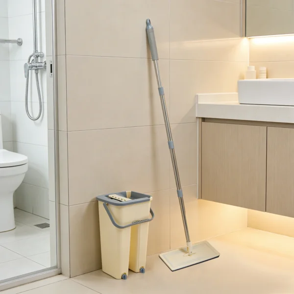 Reinigungsmop mit Eimer und 10 Wiederverwendbaren Pads, Wischmop-Set aus Edelstahl, Bodenreinigungswerkzeug, Haushaltsreinigungsbedarf