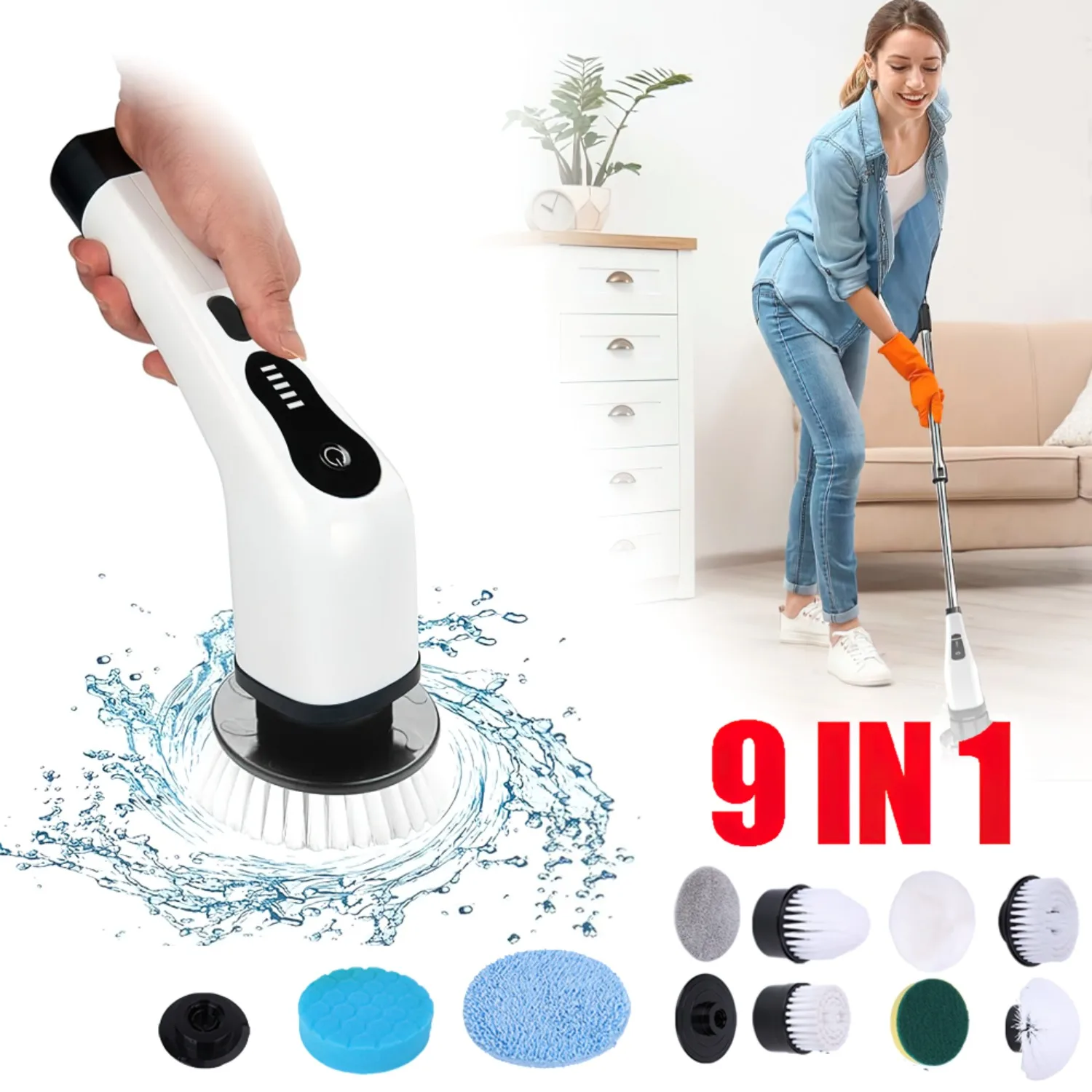 9-in-1 Elektrisches Reinigungsbürsten-Set mit LED-Digitalanzeige – Austauschbare Bürstenköpfe für Boden, Möbel, Bad & Küche | Kabelloser Elektroschrubber für Gründliche Haushaltsreinigung | Leicht und wiederaufladbar mit einstellbarer Geschwindigkeit 9-in-1 Elektrisches Reinigungsbürsten-Set mit LED-Digitalanzeige – Austauschbare Bürstenköpfe für Boden, Möbel, Bad & Küche | Kabelloser Elektroschrubber für Gründliche Haushaltsreinigung | Leicht und wiederaufladbar mit einstellbarer Geschwindigkeit