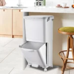 Großer Tretmülleimer für die Küche, Rollbarer Pedal-Abfalleimer auf Rädern – Freihändiger Mülleimer mit Trocken-Nass-Trennung für Zuhause und Restaurant 5