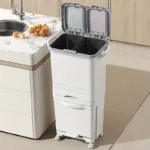 49L Küchenmülleimer mit 2 Inneneinsätzen, Fußpedal-Mülleimer, geruchsabweisender Deckel, mit frei beweglichen Rädern, platzsparendes Design. 2