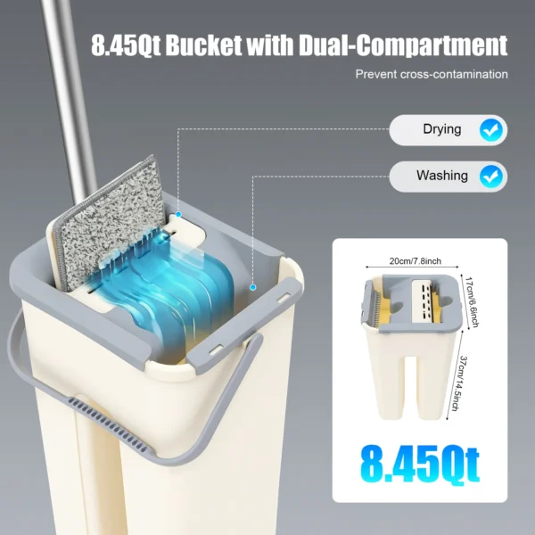 BYMAOCAR Flachmop und Eimer Set 360 °   Rotierender Bodenwischer mit 10 Mikrofaser-Pads für Nass- und Trockenreinigung