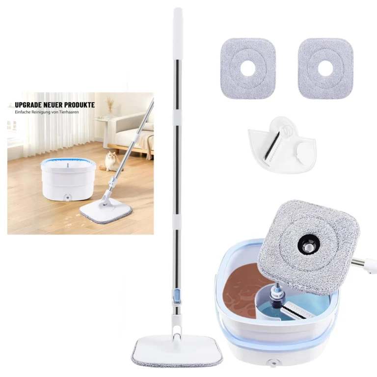 Rotierender Wischmopp Set selbstreinigend 2,5L Wassertrennung 360 Grad drehbar verstellbarer Griff 2 Mikrofaserpads nass trocken nutzbar praktische Haushaltsreinigung
