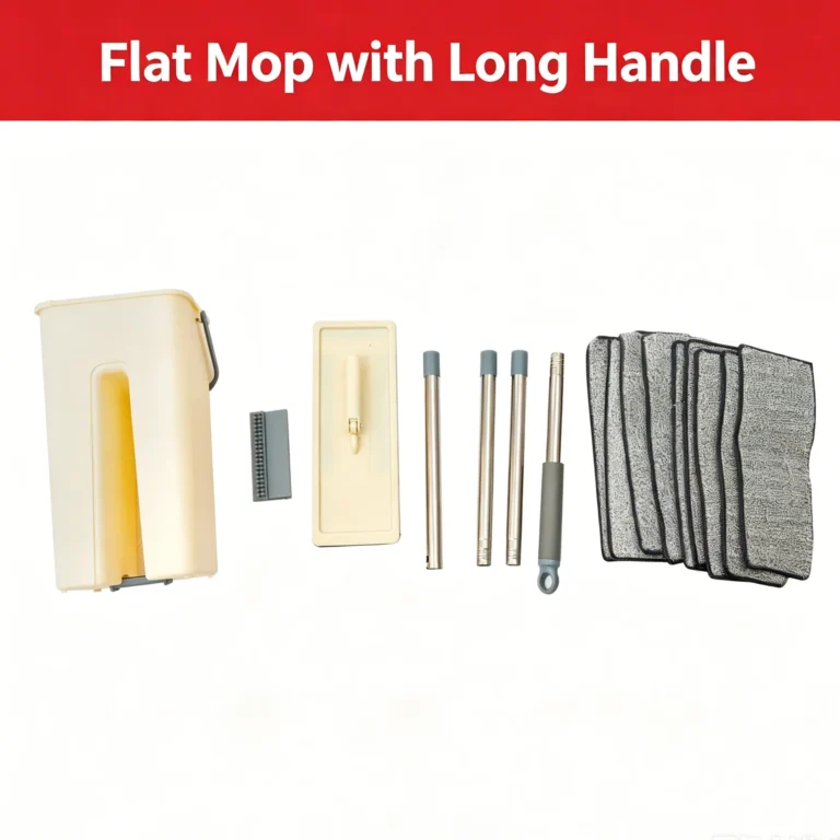 Flacher Wischmopp mit langem Griff, MoppEimerSet für die Bodenreinigung, freistehende Aufstellung, 360°drehbarer Moppkopf, Eimer aus ABSKunststoff, FaserWischpads, 10 Wischtücher