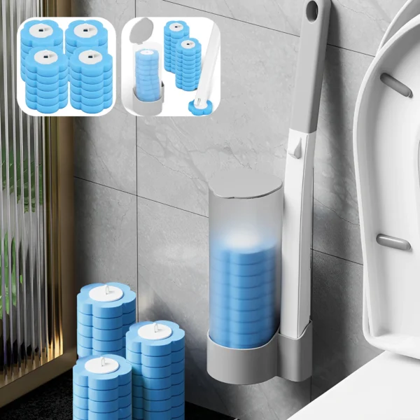 24/72 Stück Einweg-Toilettenbürste mit langem Griff, wandmontiertes WC-Reinigungswerkzeug-Set mit austauschbarem Bürstenkopf, Badezimmerzubehör