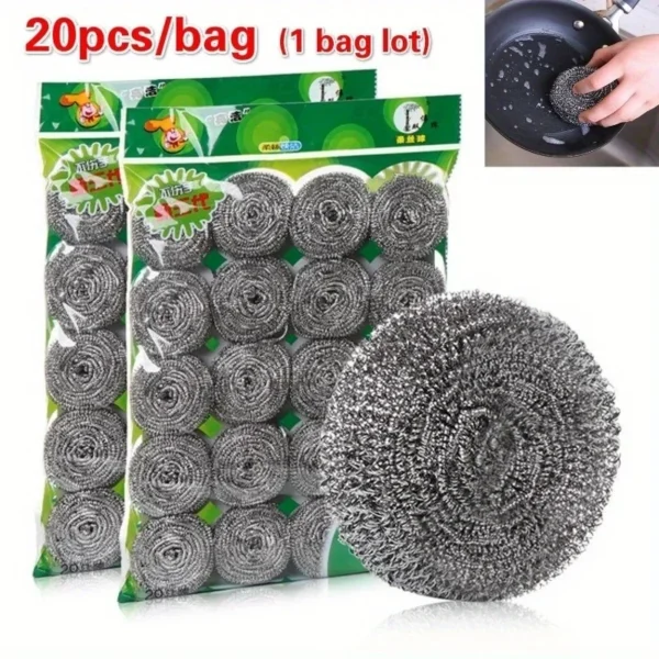 20 Stück/Set Edelstahl-Reinigungskugeln, Topfreiniger, Haushalts-Küchenbürste, Geschirrspülkugeln, Küchenzubehör