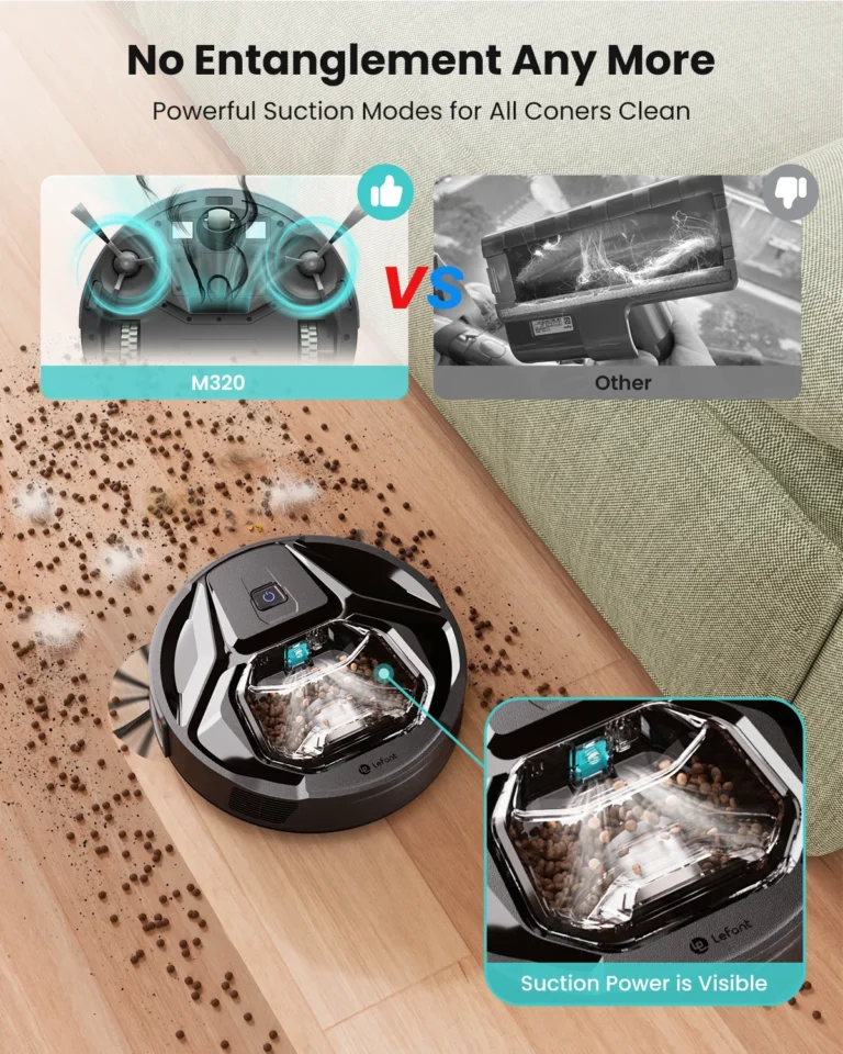Lefant M320 kabelloser Roboter-Staubsauger und Mopp, 6000 Pa, 210 Minuten Laufzeit, selbstaufladend, ideal für Hartböden, Tierhaare, Teppiche 2