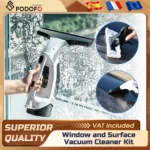 Podofo 20W wiederaufladbarer Fensterstaubsauger, kabelloses Fenster- und Oberflächenstaubsauger-Set mit 150 ml Wassertank, Staubsauger-Set für Fenster, Duschabdeckungen, Glastische, Spiegel