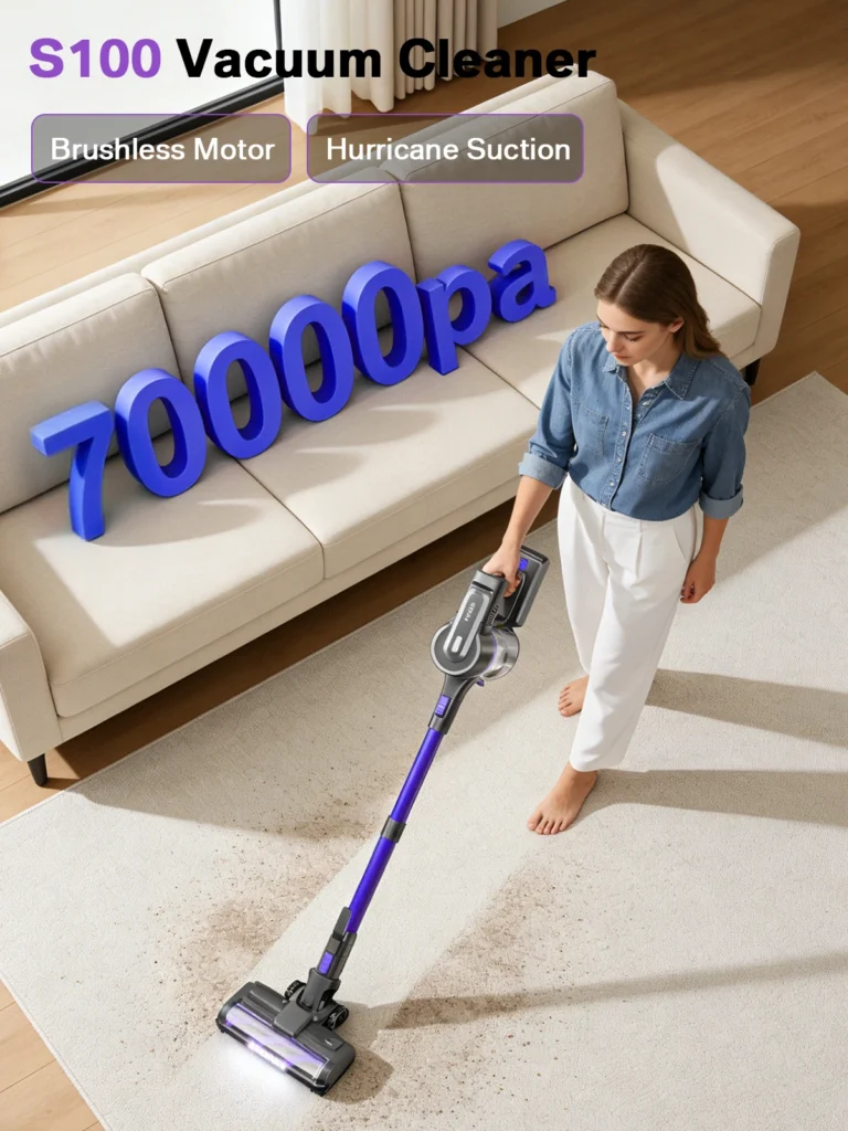 Grenintol Yoma-S100 Kabelloser Staubsauger, 70kPa Starke Saugkraft, 350W Bürstenloser Motor, 60 Minuten Laufzeit, 1,2L Großer Staubbehälter, Abnehmbarer Akku, Leichter Stiel- & Handstaubsauger für Zuhause 2