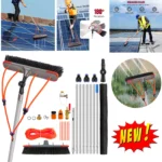 7 Meter langer, mit Wasserschlauch versehener Teleskop-Fensterreinigungsstab mit Reinigungsbürsten-Set. Geeignet für die Reinigung von Fenstern, Solarmodulen, Autos und Booten.