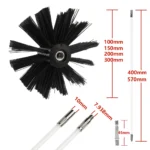 Zubehör für Schornsteinbürsten, 100/150/200 mm Bürstenkopf, 400/570 mm Stab, Sechskantstab, Reinigungswerkzeuge 6