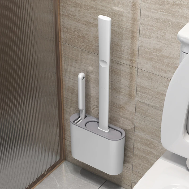 Wandmontierte Toilettenbürste mit Halter, Langstielige Silikon-Toilettenbürste mit Weichen Borsten, WC-Reinigungsbürste, Badezimmer-Zubehör Wandmontierte Toilettenbürste mit Halter, Langstielige Silikon-Toilettenbürste mit Weichen Borsten, WC-Reinigungsbürste, Badezimmer-Zubehör