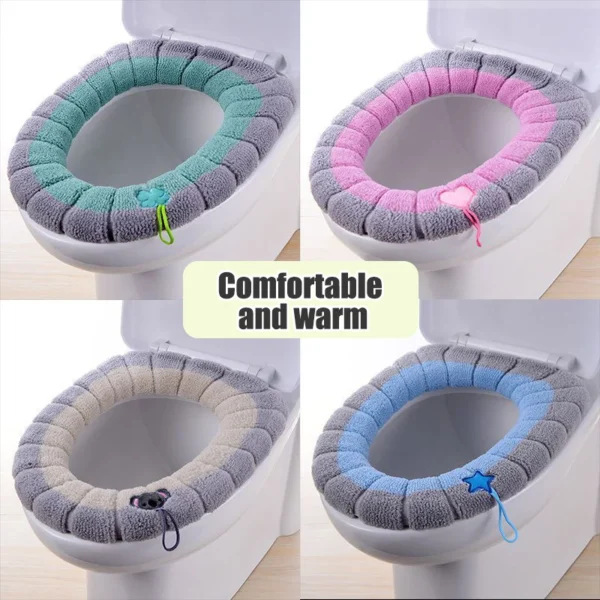 1 Packung genähte, farbige, tragbare gestrickte Toilettenmatte, verdickte, waschbare Frostschutz-Toilettenabdeckung, verdickte gestrickte O-Typ, universell