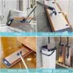 Mopp- und Eimer-Reinigungsset mit 6 Mikrofaser-Ersatzpads, 132 cm verdickter, verlängerter Stiel, getrenntes Schmutz- und Frischwassersystem, integriertes Auswring-System, für verschiedene Bodenarten geeignet, Haushaltsreinigungsgerät 6