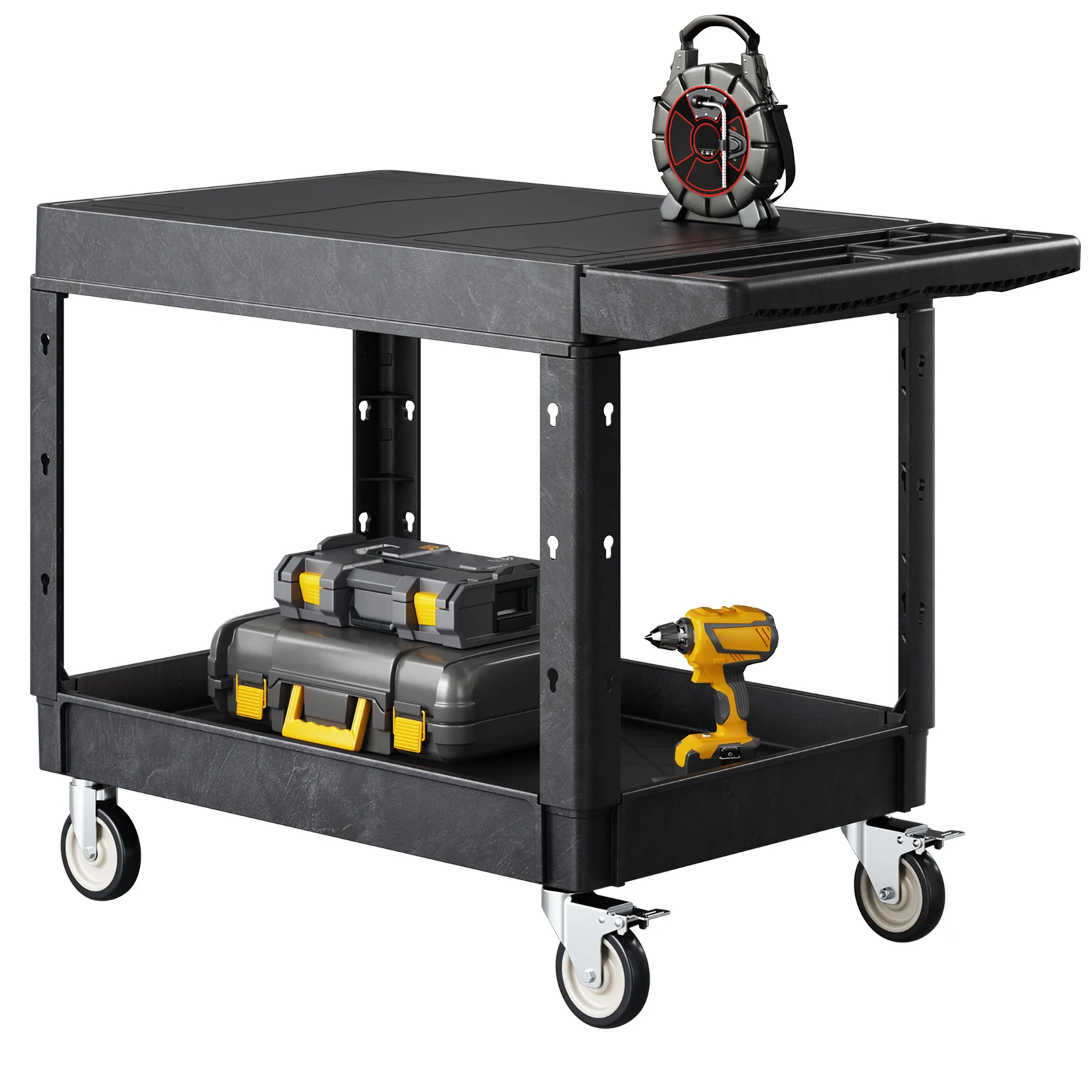 SucceBuy 550 lbs Utility Service Cart Kunststoff-Handwagen mit zwei Ablagen und 360° ° Schwenkräder für die Reinigung von Lagergaragen SucceBuy 550 lbs Utility Service Cart Kunststoff-Handwagen mit zwei Ablagen und 360° ° Schwenkräder für die Reinigung von Lagergaragen