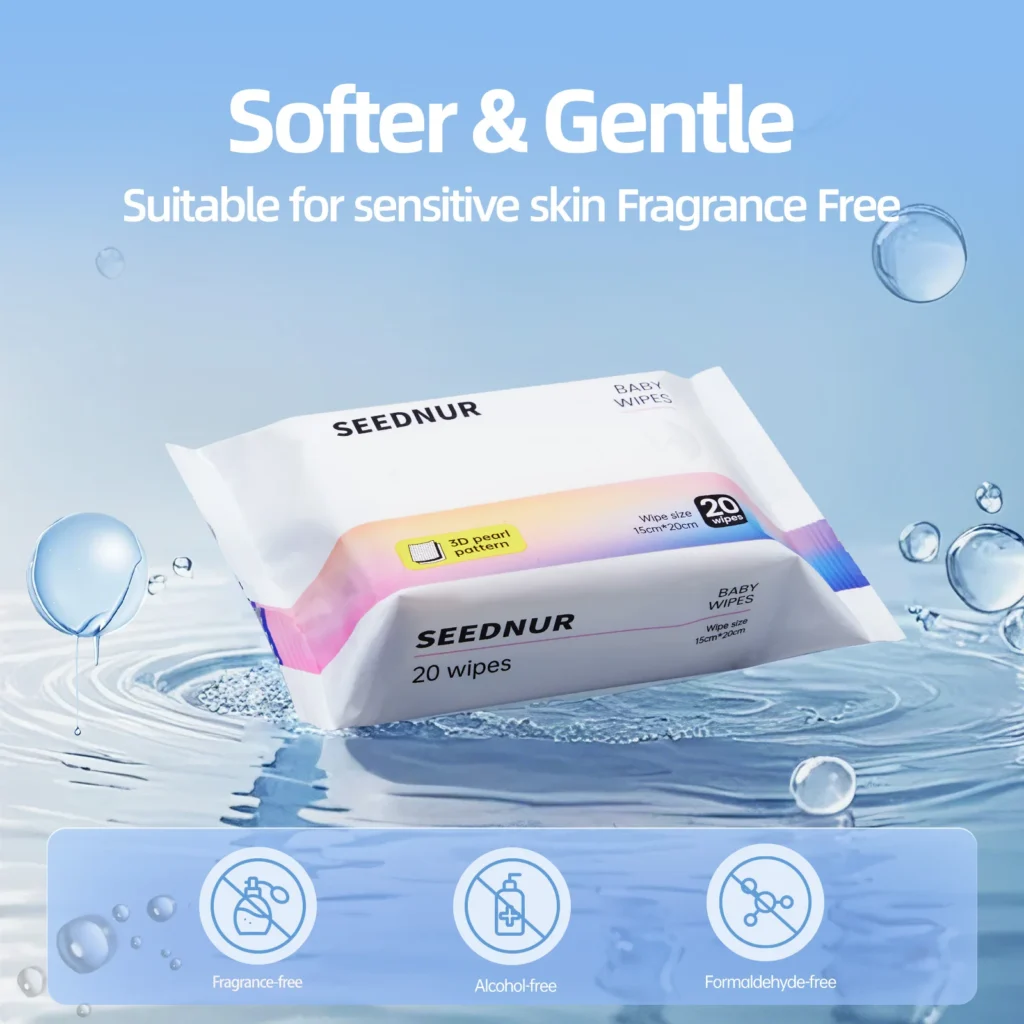 Baby-Feuchttücher für empfindliche Babyhaut, einzeln verpackt, 20 Tücher pro Packung, 60 Packungen im Set 2