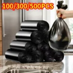 100/300/500PCS Schwarz Einweg Müll Tasche Roll-Up Kunststoff Müll Tasche für Haushalt Küche Badezimmer Reise