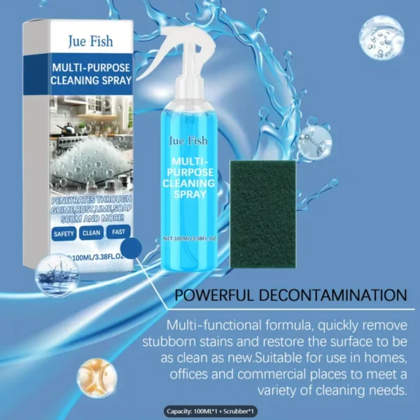 Jue Fish Mehrzweck-Reinigungsspray-Set, 100ml - Mildes, Nicht Reizendes Allzweckreinigungsmittel für Küche, Bad & Auto, mit Reinigungsbürste