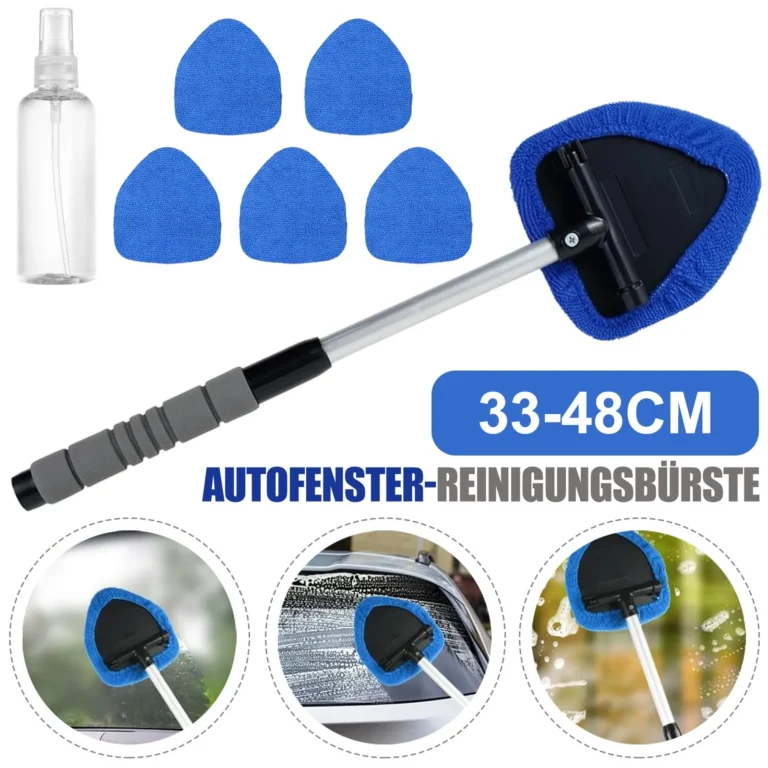 Reinigungsbürste mit ausziehbarem Griff, 5 austauschbare Mikrofaser-Reinigungspads, abnehmbar und rutschfest, für die Reinigung von Autos, Fenstern, Spiegeln und Böden 2