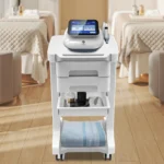 OUKANING 3-stöckiger Kosmetikwagen, Professioneller Beauty-Trolley mit 3 Ebenen und 2 Schubladen, 50kg Tragkraft, ABS-Material 3