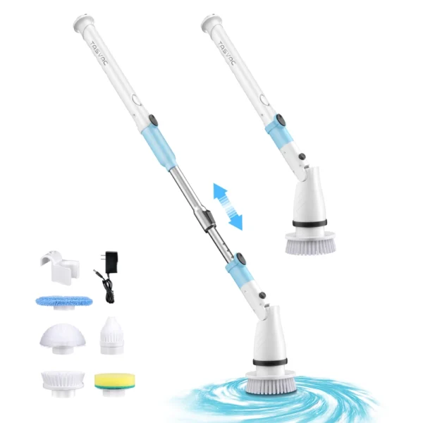 TASVAC EB5 Kabelloser Rotationsreiniger, 450 U/min mit 5 Bürstenköpfen, Blau & Weiß