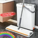 360°-Drehmopp-Set mit 33cm Eimer, freihändiger Flachmopp für Nass- und Trockenreinigung, Mikrofaser-Wischmopp mit Abstreifer für die Bodenreinigung zu Hause 2