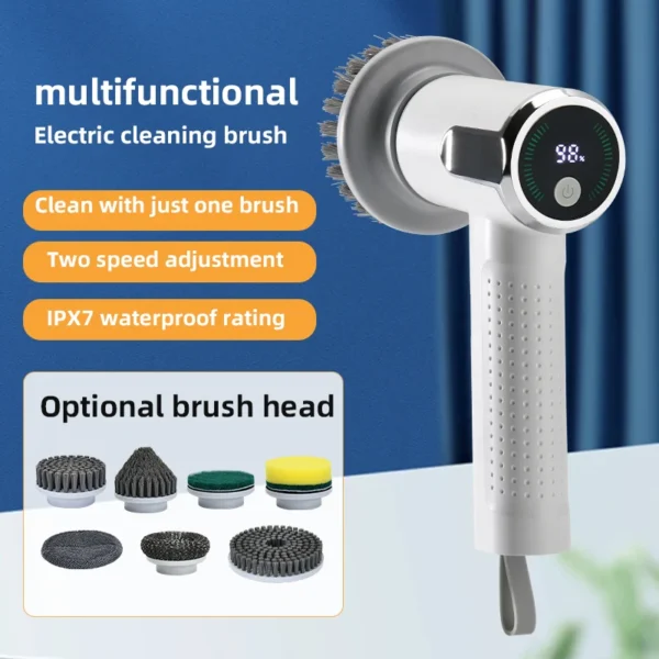 4-in-1 elektrische Reinigungsbürste, IPX7 wasserdicht, multifunktionaler kabelloser Griff, wiederaufladbare tragbare Bürste für Badezimmer und Küche