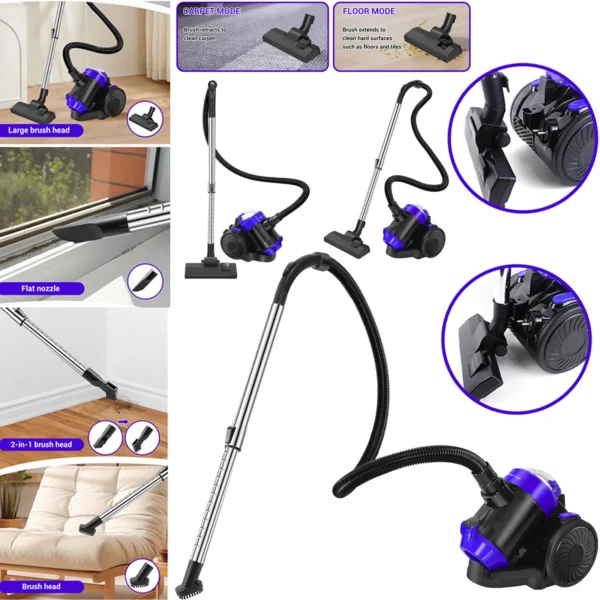Beutelloser Zylinderstaubsauger, 1000W Hoover-Staubsauger mit 2-in-1-Bürstenkopf zum Entfernen von Staub