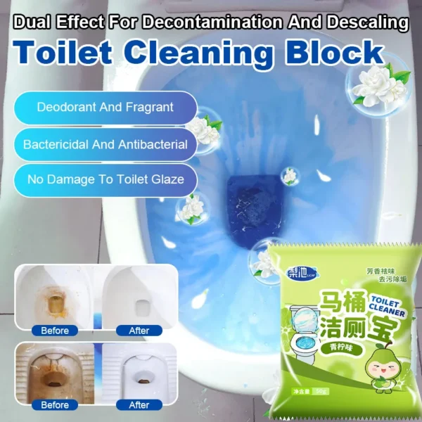 Blaue Toilettenreiniger-Tabletten mit Doppelwirkung entfernen Flecken und Gerüche, langanhaltende WC-Reiniger-Blöcke, Badezimmer-Reinigungsprodukte.