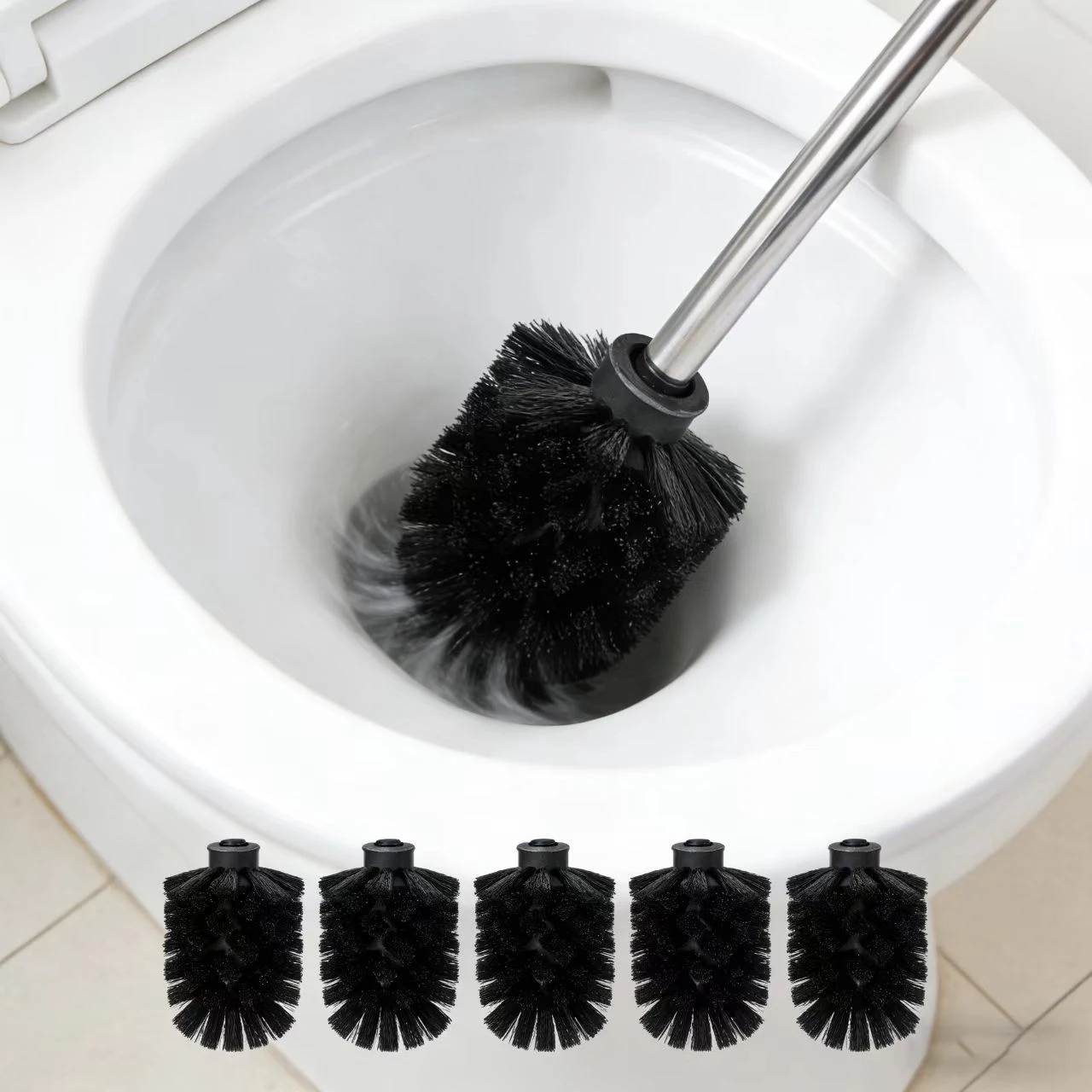 Toilettenbürsten-Ersatzköpfe mit Edelstahlgriff, Robuste WC-Reinigungsbürsten, Abnehmbare Badezimmer-Schrubbürste Toilettenbürsten-Ersatzköpfe mit Edelstahlgriff, Robuste WC-Reinigungsbürsten, Abnehmbare Badezimmer-Schrubbürste